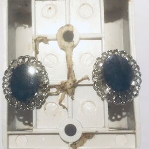 925 Silver Filigree Cufflinks w Jet Stones